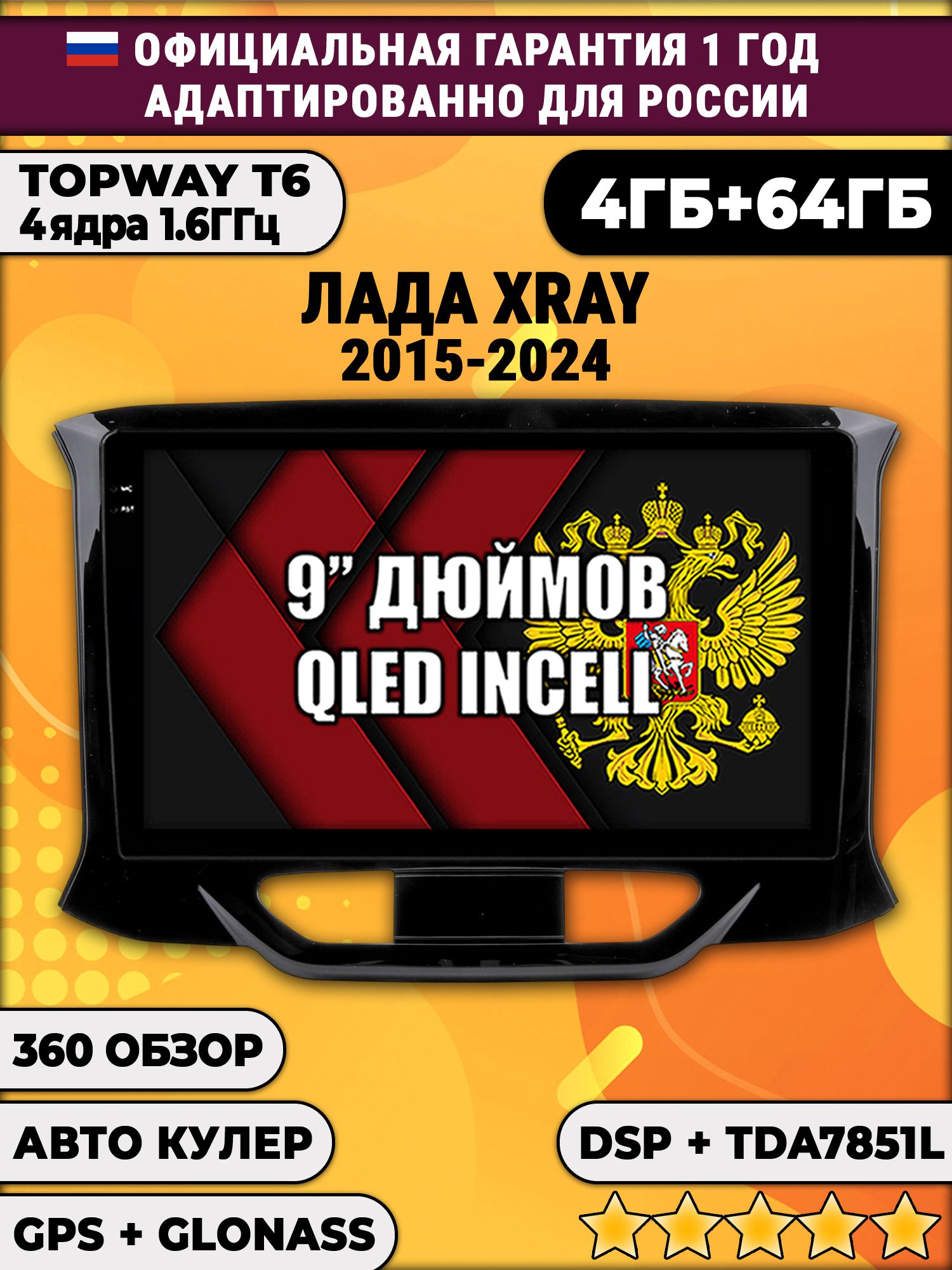 4гб+64гб с DSP для LADA X-RAY ЛАДА XRAY (2015 - 2024), Android магнитола, без слота под симку, усилитель звука TDA7851 и поддержка 360 камер