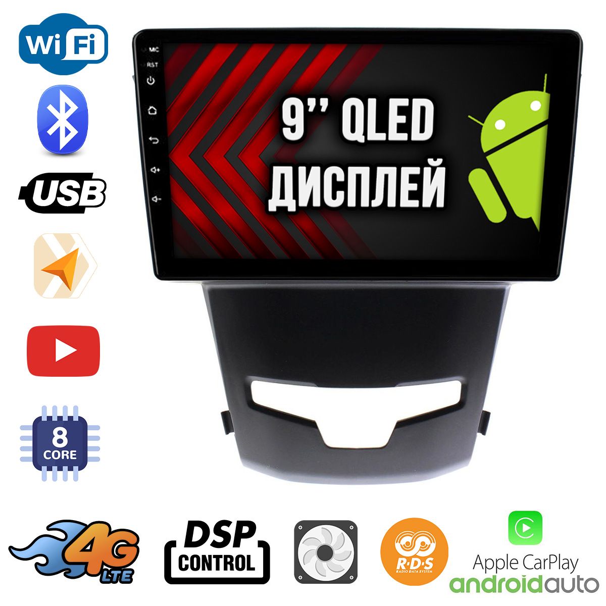 2гб+64гб для SSANGYONG ACTYON (2013-2016), Android магнитола с QLED INCELL экраном