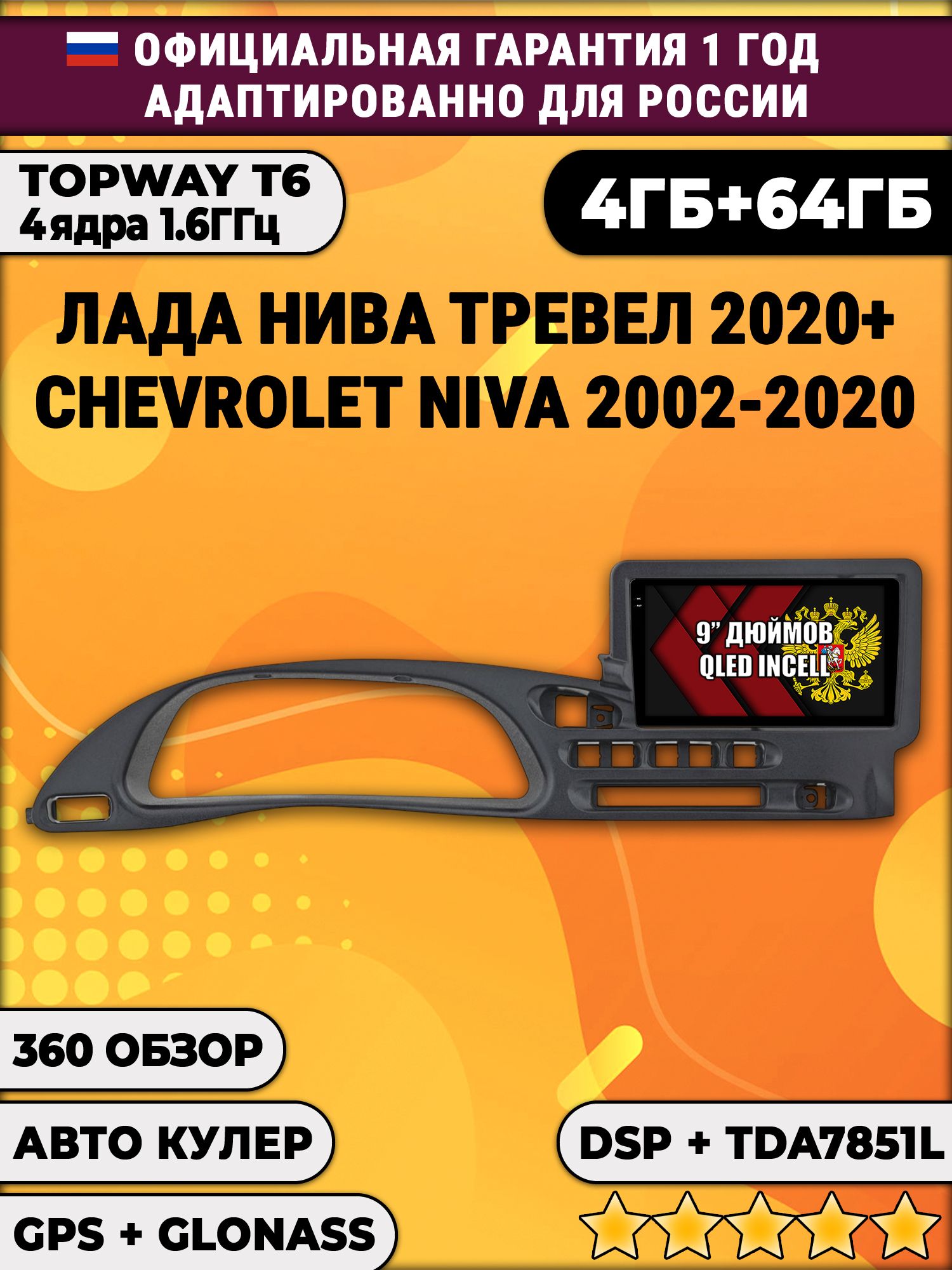 4гб+64гб с DSP для ЛАДА НИВА ТРЕВЕЛ (2020 2021 2022 2023 2024 2025), CHEVROLET NIVA (2002-2020), Android магнитола, TDA7851 и поддержка 360 камер