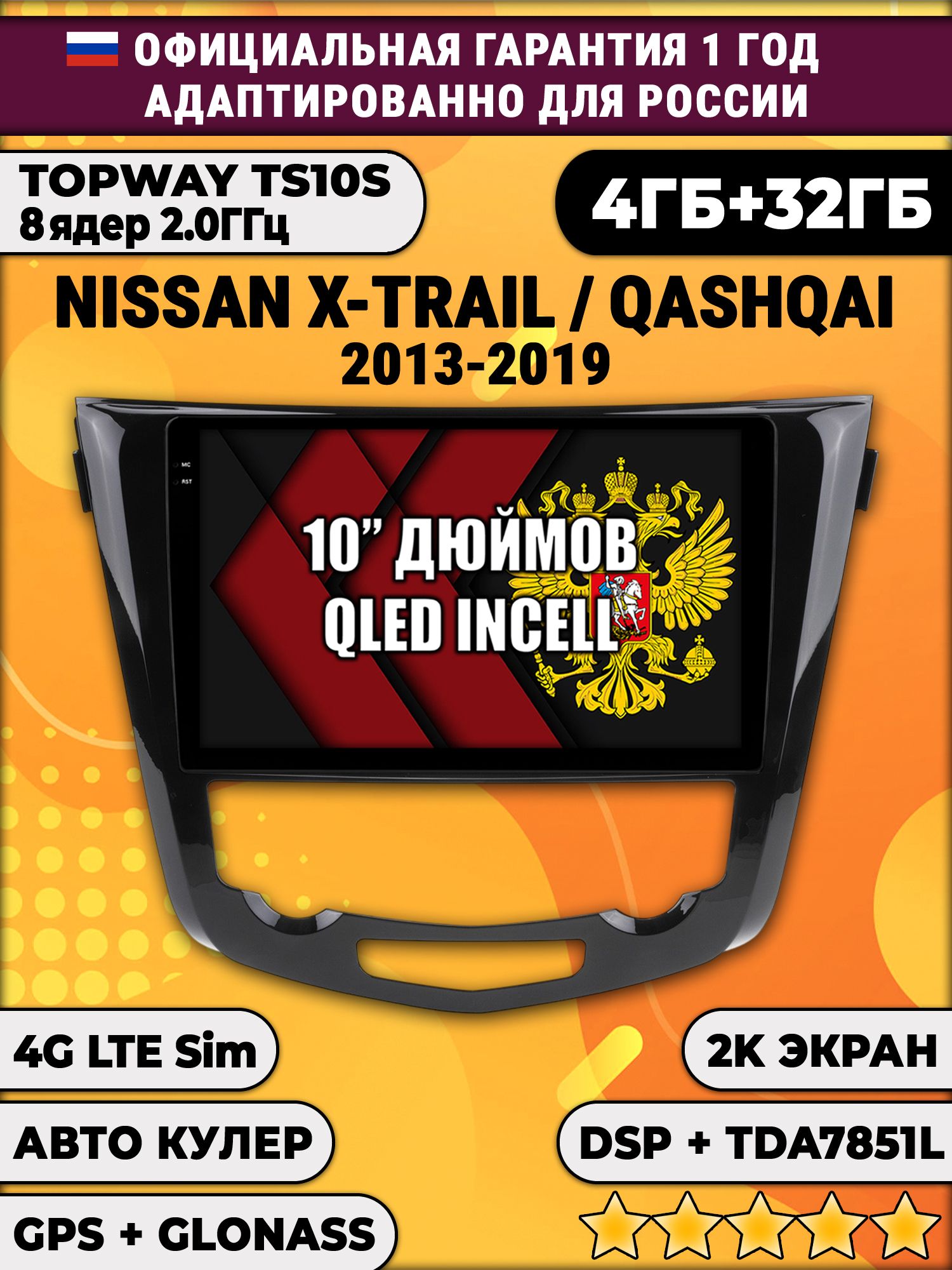 8 ядер TS10S, 4гб+32гб, 2K для NISSAN QASHQAI (2013-2019) / X-TRAIL (2013-2019), Android магнитола - Рамка под климат контроль