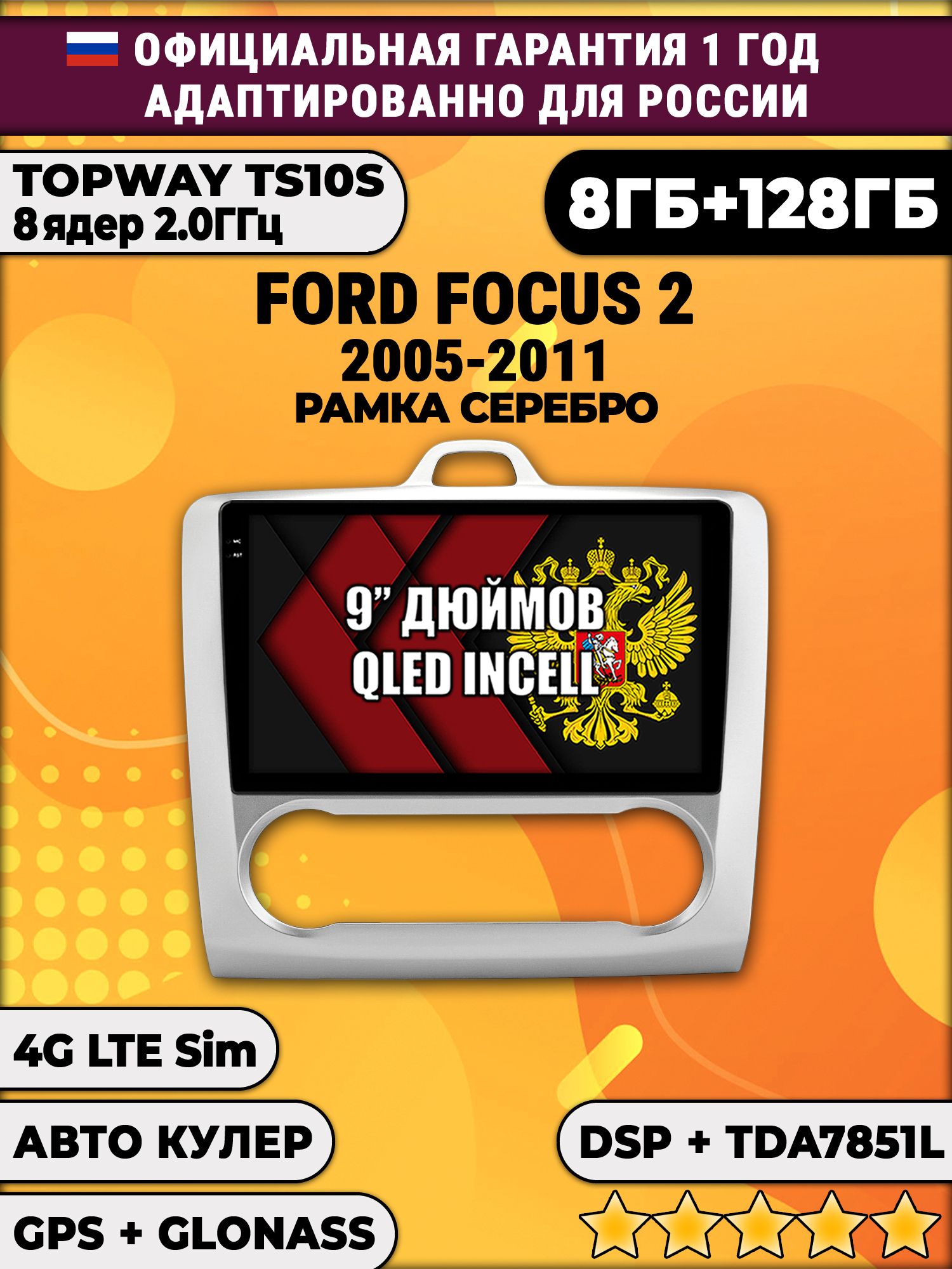 8 ядер TS105, память 8/128гб для FORD FOCUS 2 (2005 2006 2007 2008 2009 2010 2011) Форд Фокус, Android магнитола - Рамка под климат