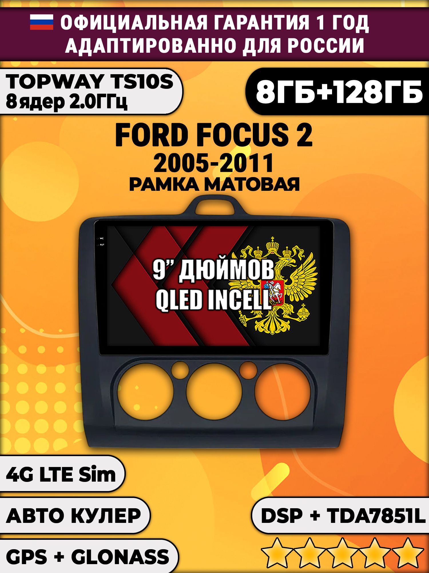 8 ядер TS105, память 8/128гб для FORD FOCUS 2 (2005 2006 2007 2008 2009 2010 2011) Форд Фокус, Android магнитола - Рамка под кондиционер - черная матовая