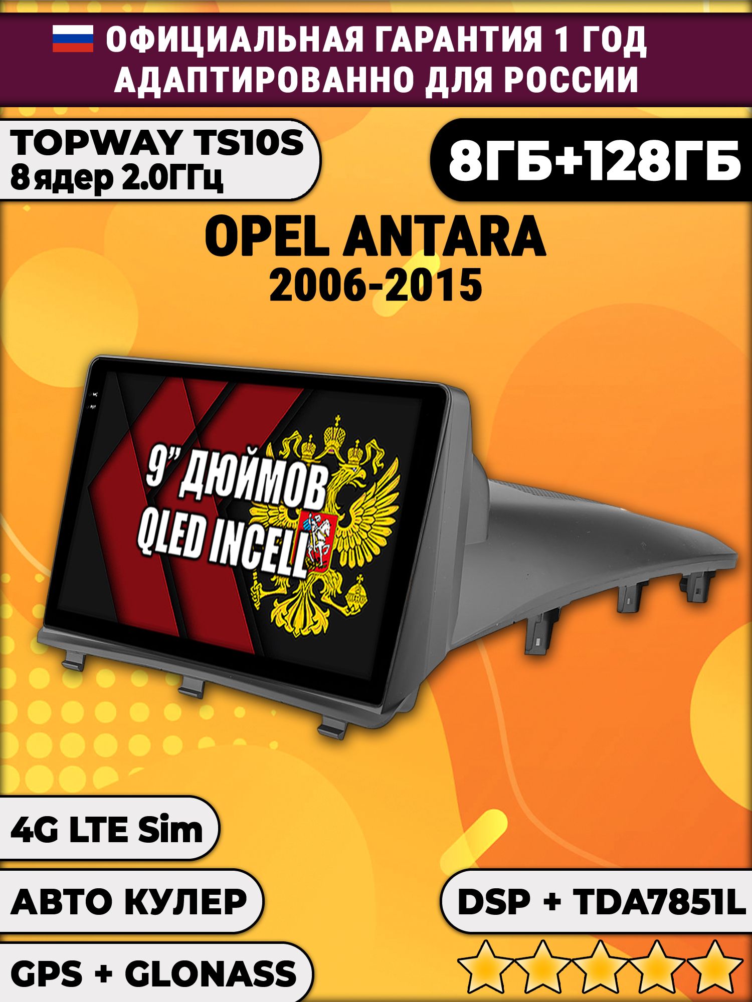 8 ядер TS105, память 8/128гб для OPEL ANTARA (2006-2015), Android магнитола