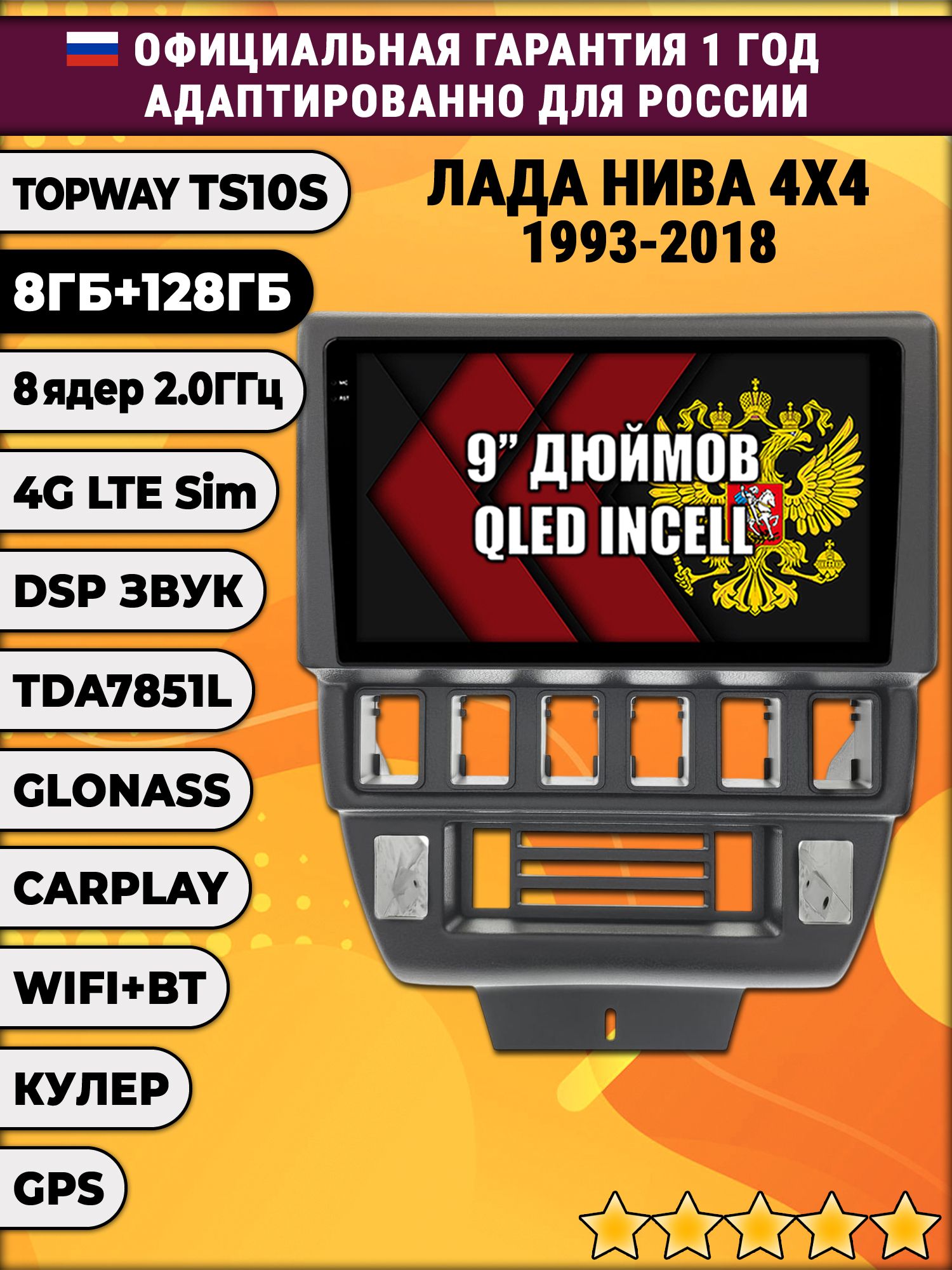 8 ядер TS105, память 8/128гб для LADA NIVA 4X4 ЛАДА НИВА (1993-2018), Android магнитола