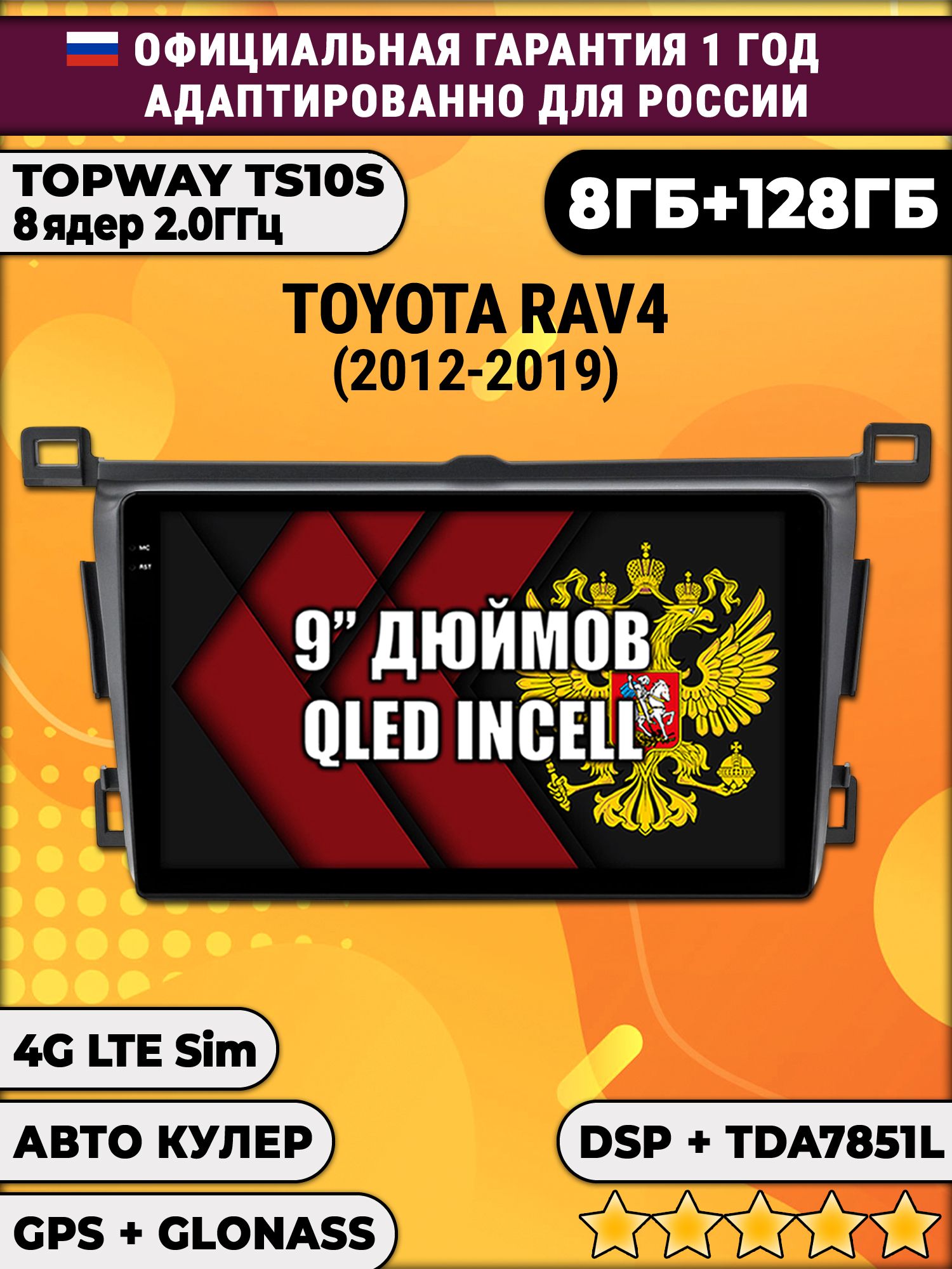 8 ядер TS105, память 8/128гб для TOYOTA RAV4 (2012 2013 2014 2015 2016 2017 2018 2019) Рав RAV-4, Android магнитола