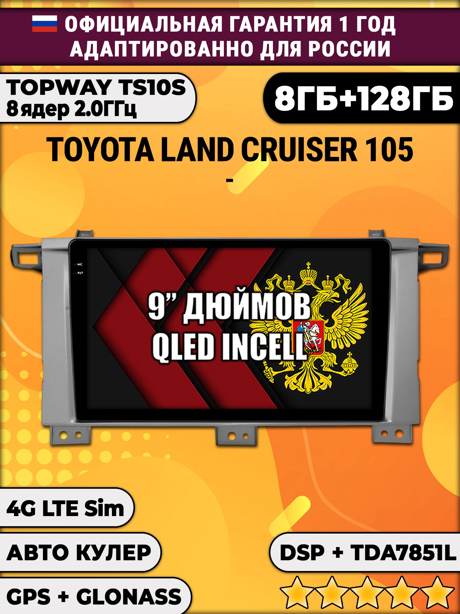 8 ядер TS105, память 8/128гб для TOYOTA LAND CRUISER 105, Android магнитола