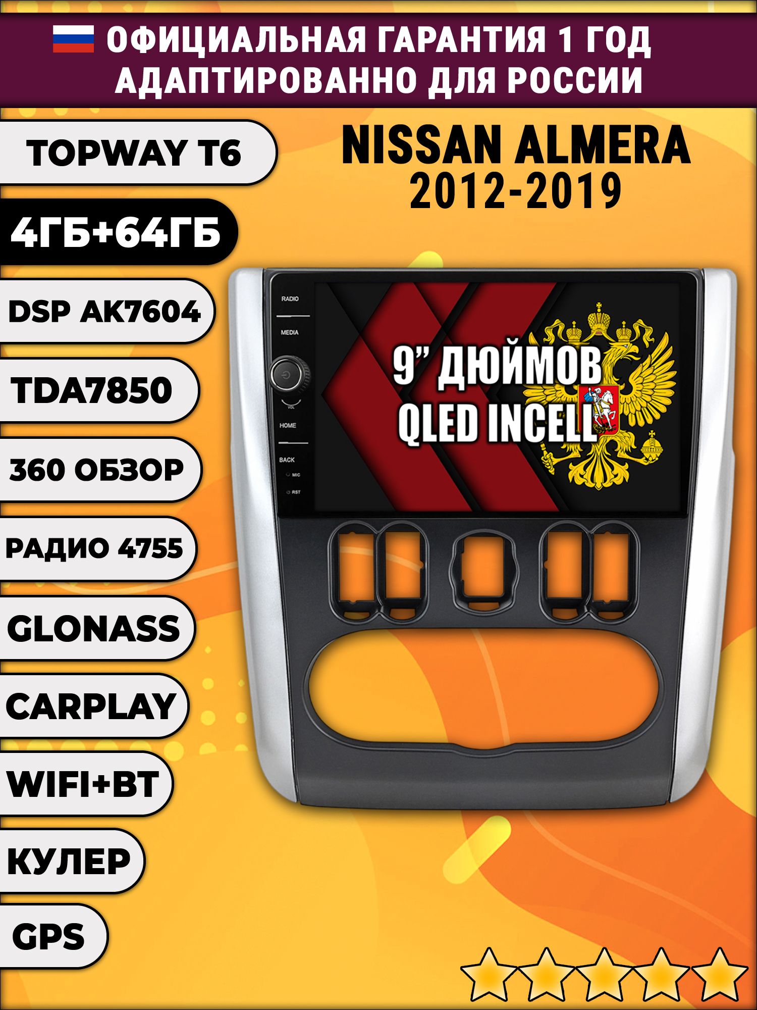 4гб+64гб с DSP и 360 для NISSAN ALMERA (2012-2019), рамка серая, Android магнитола с DSP и усилителем TDA7850