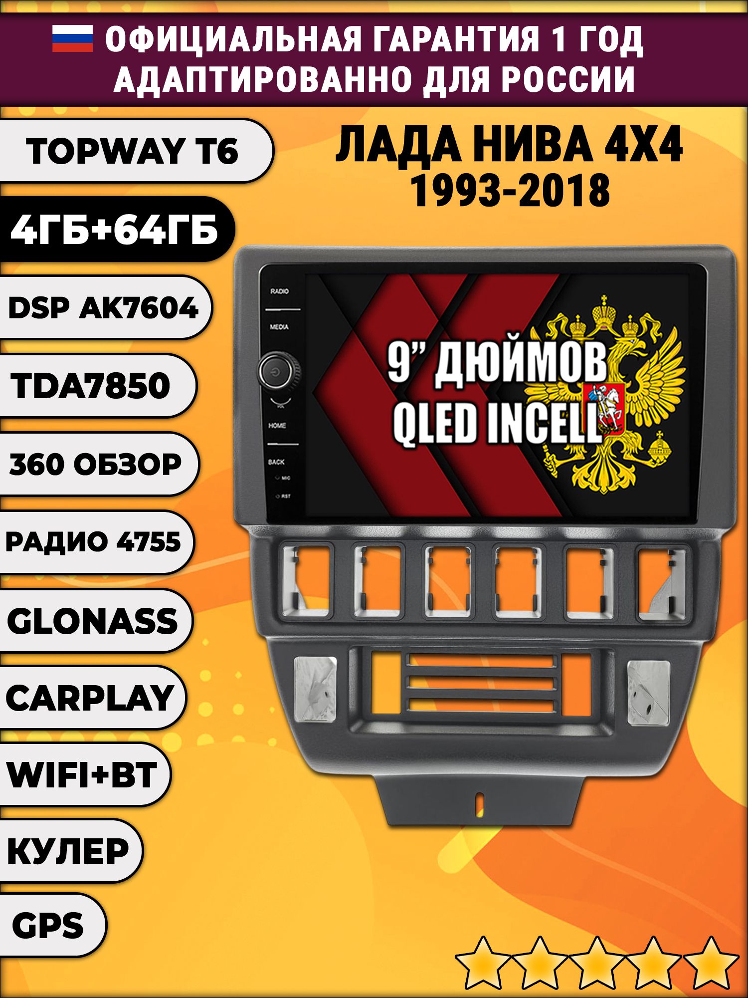 4гб+64гб с DSP и 360 для LADA NIVA 4X4, ЛАДА НИВА (1993-2018), Android магнитола с DSP и усилителем TDA7850