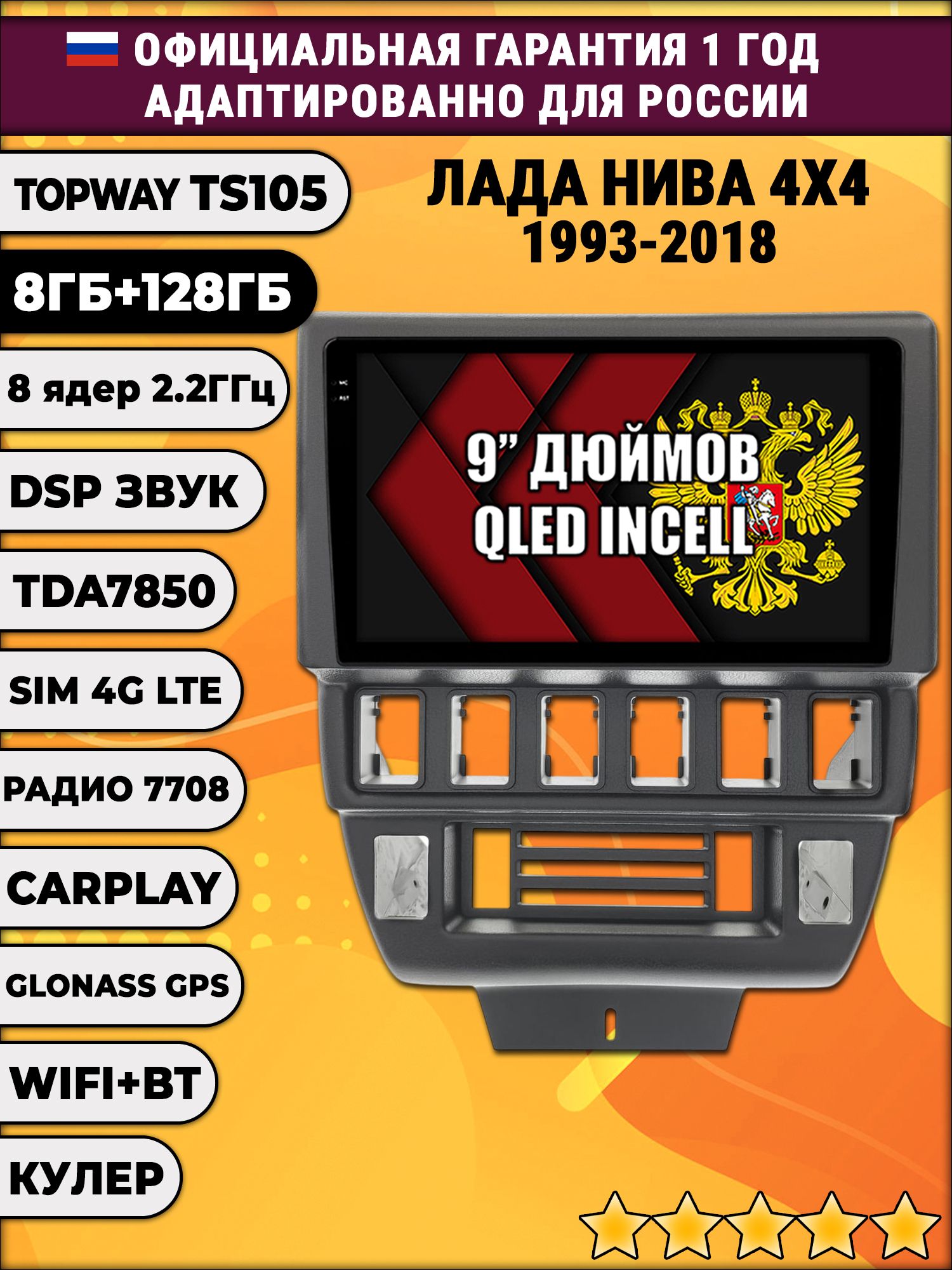 TS105, память 8/128гб для LADA NIVA 4X4 ЛАДА НИВА (1993-2018), Android магнитола