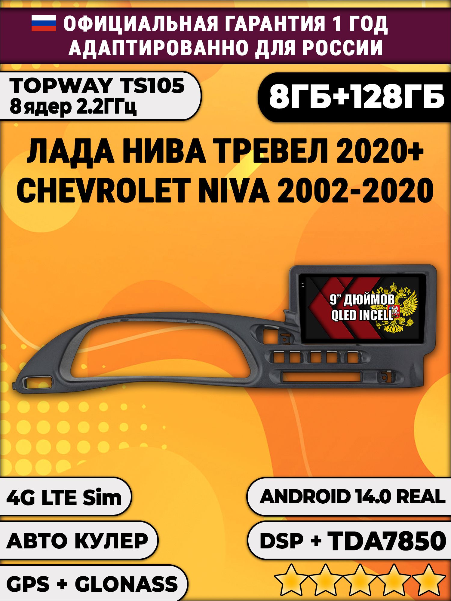 TS105, память 8/128гб для ЛАДА НИВА ТРЕВЕЛ (2020 2021 2022 2023 2024 2025), CHEVROLET NIVA (2002-2020), Android магнитола