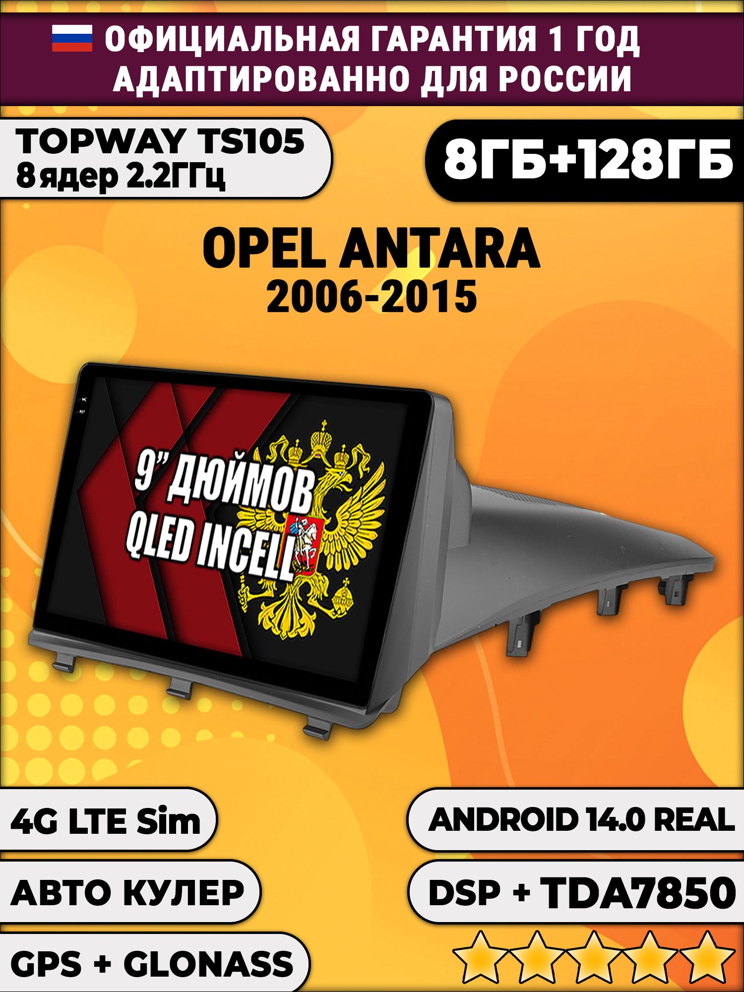 TS105, память 8/128гб для OPEL ANTARA (2006-2015), Android магнитола